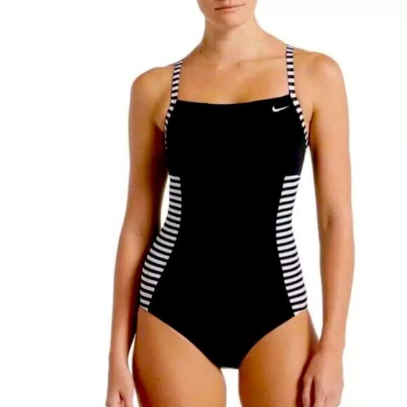 Nike Women's Laser Stripe Crossback One Piece Swimsuit Size Large - Picture 1 of 9